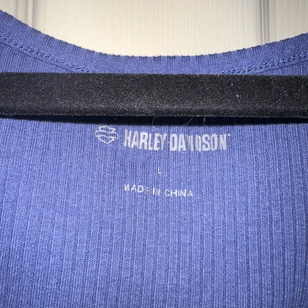 Harley-Davidson Women's embroiders logo Blue Ribbed Bodysuit L NWT - Picture 3 of 9
